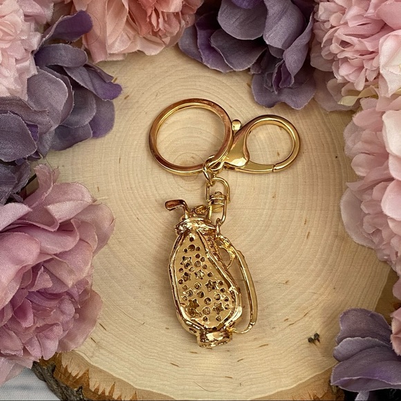 Silver & Iridescent Crystal Golf Bag Keychain Charm - Picture 12 of 16